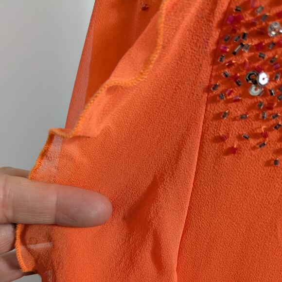 Vintage Silk Prom Dress Maxi Gown 4 Orange Y2K Ruffle Fairy Bead Slip Glam Guest - Picture 14 of 16